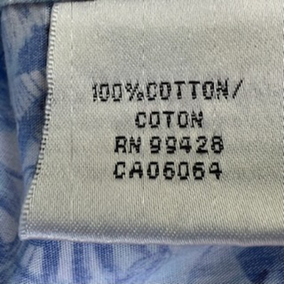 BUGATCHI CLASSIC FIT BUTTON FLIP CUFF BLUE PALM LEAVES SHIRT LARGE - Picture 8 of 16